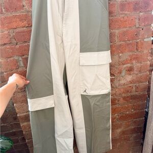 Nike Jordan Brand Faux Leather Colorblock Cargo Pants Size Small Sage Cream